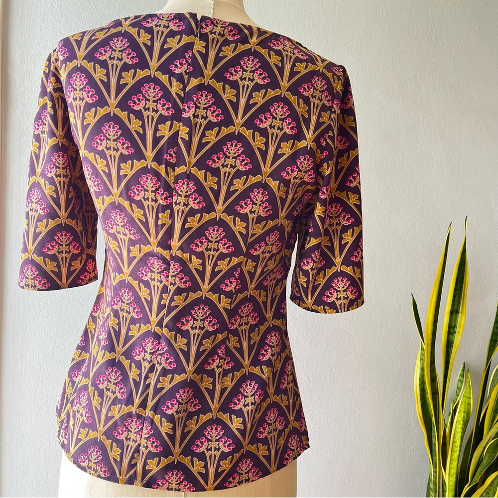 Boden• Purple & Gold Olive Branch Blouse• Sz 6 - Picture 3 of 16